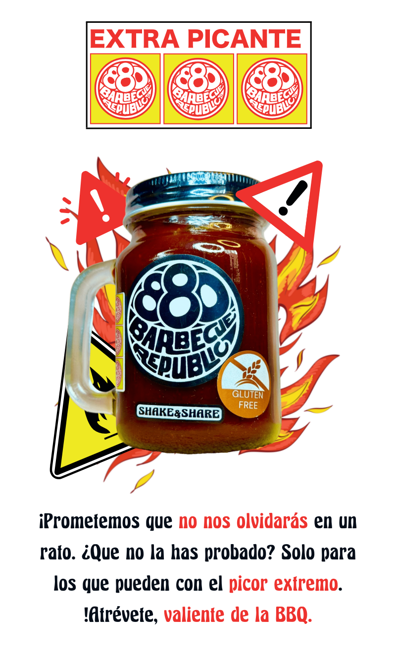 ¡Prometemos que no nos olvidarás en un rato. ¿Que no la has probado Solo para los que pueden con el picor extremo. !Atrévete, valiente de la BBQ, o vuélvete a lo suave! (1)
